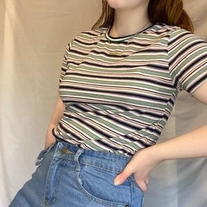 CHARLOTTE RUSSE Women’s Green Striped Tee